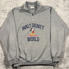Vintage Walt Disney World Fleece Sweatshirt Mens Medium Mickey Mouse Quarter Zip