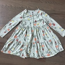 Tea Collection Dress Girls Sz 7 Light Green Poppy Floral Long Sleeves tiered