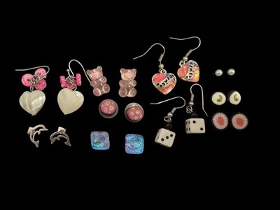 10 Pairs Kid Teen Girls Earrings, Pink Heart Sushi Gummy Bear Dice Dolphin E1