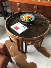 Nathan coffee table - Trinity Mid Century glass top with 3 nested Teak Tables