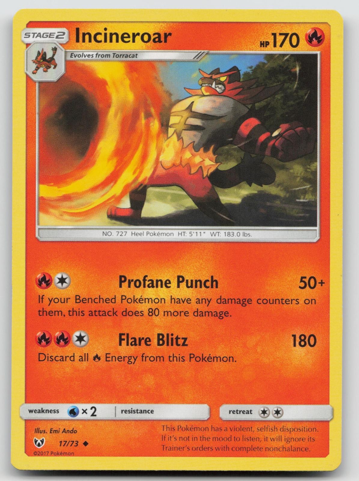 Incineroar 17/73 Shining Legends Pokemon LP D127