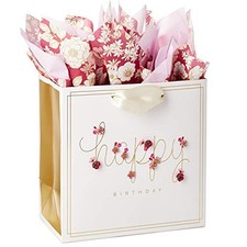 Signature 7" Medium Birthday Gift Bag with 1 Count Pack of 1 Pink Flowers