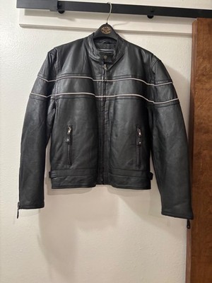 Made in U.S.A. HEAVY CYCLO Leather Black Jacket-Size 2XL-White stripe