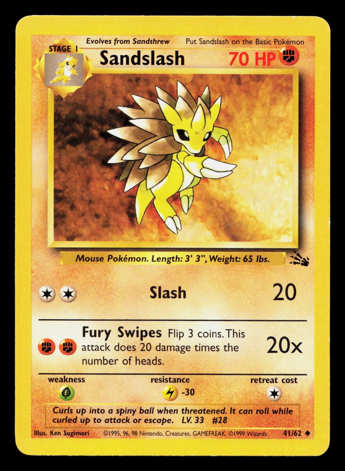 SANDSLASH 41/62 UNCOMMON FOSSIL POKEMON UNLIMITED MP