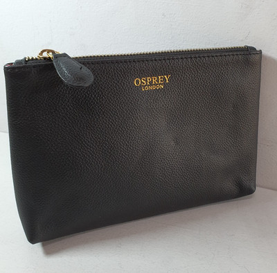 OSPREY LONDON Leder Kosmetiktasche schwarz Monogramm Logo Reise-/Kosmetiktasche