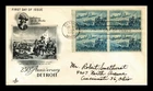 US COVER DETROIT 250TH ANNIVERSARY FIRST DAY ISSUE SCOTT 1000 BLOCK OF 4
