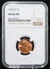 1935-D Lincoln Wheat Cent NGC MS 66 RD Mint State 66 Red GEM 1C Coin