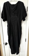 Women’s Uoozee Black Maxi Dress Short Sleeve Crimped 1/4 Zip Back