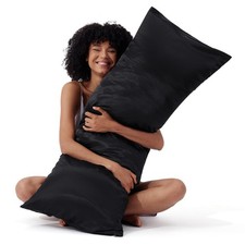 Bedsure Satin Body Pillow Cover with 20" X 54" , 04 - Black - Zipper
