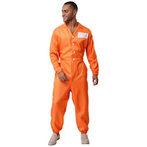 Herren Halloween Gefangener Cosplay Overall Revers Langarm Einteiler Unitard  - Bild 22 von 36