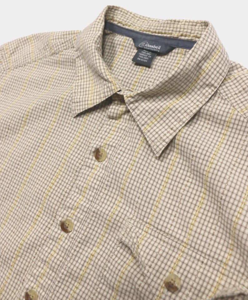 Camisa Hombre Cloudveil Manga Corta M 100% Algodón Amarillo Cuadros 'Silla de montar' Foto 2 de 4