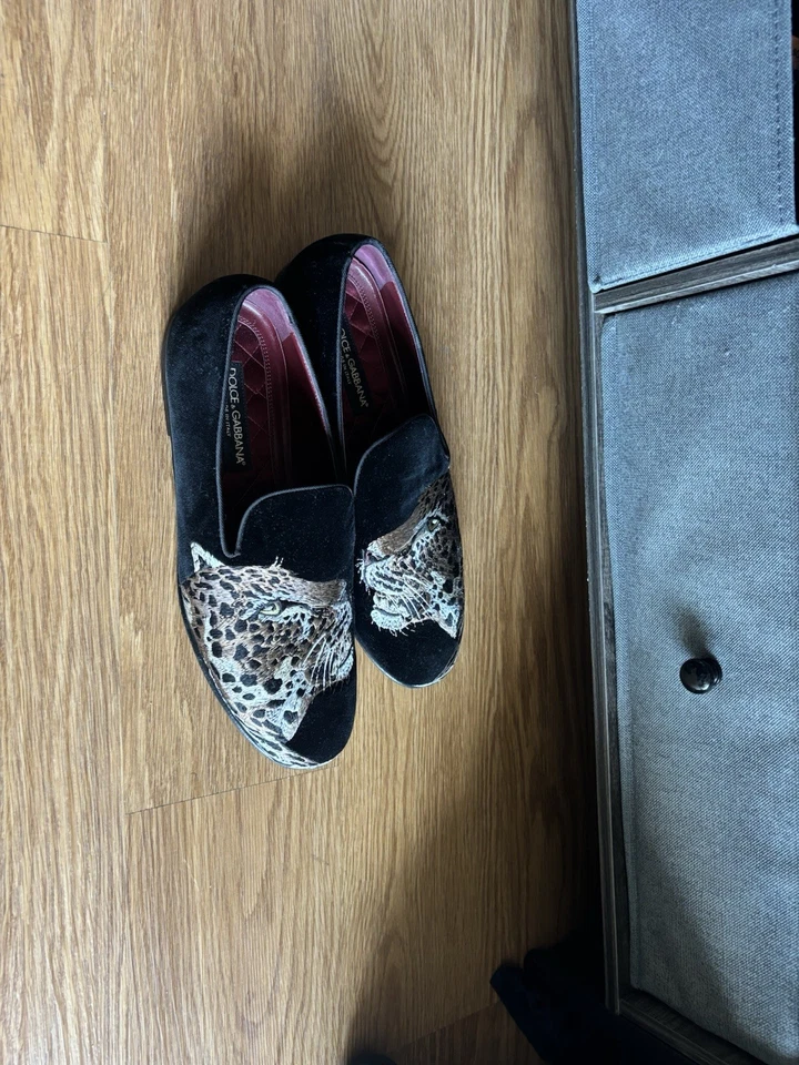 Мужские бархатные леопардовые мокасины без шнурков Dolce & Gabbana размер 10 - Изображение 2 из 4