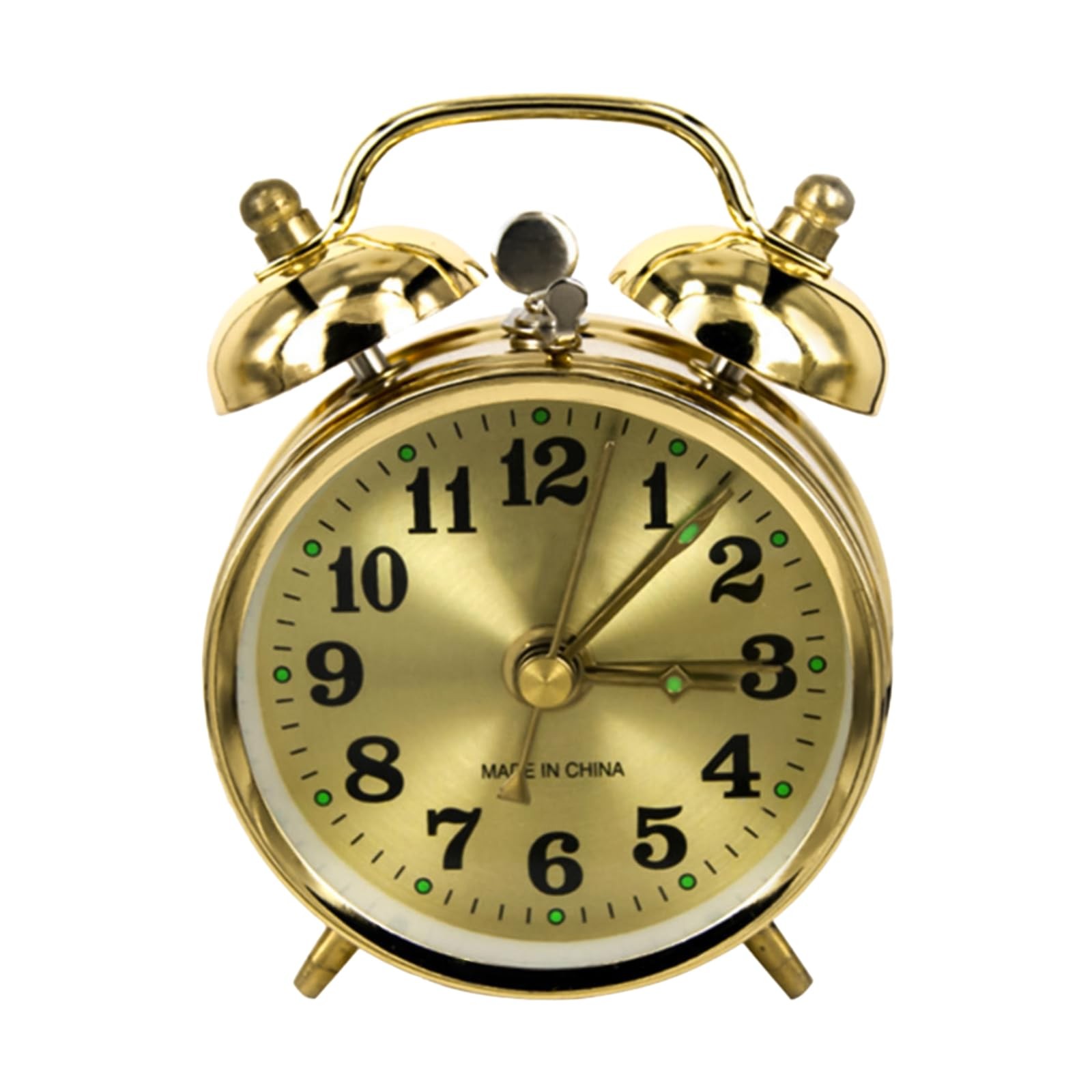 , Manual Wind Up Loud Alarm Bell Clock Mechanical Gold
