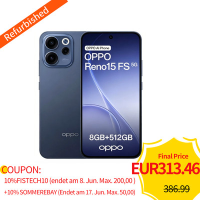 OPPO Reno15 FS 5G 8/512GB 6,57''120Hz 50MP Selfie 100° 6500mAh IP69 Twilight Blue