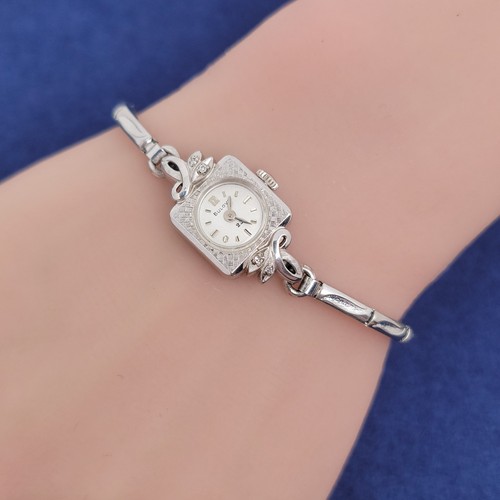 Vintage Bulova Mechanical Diamond Watch 10k White RGP