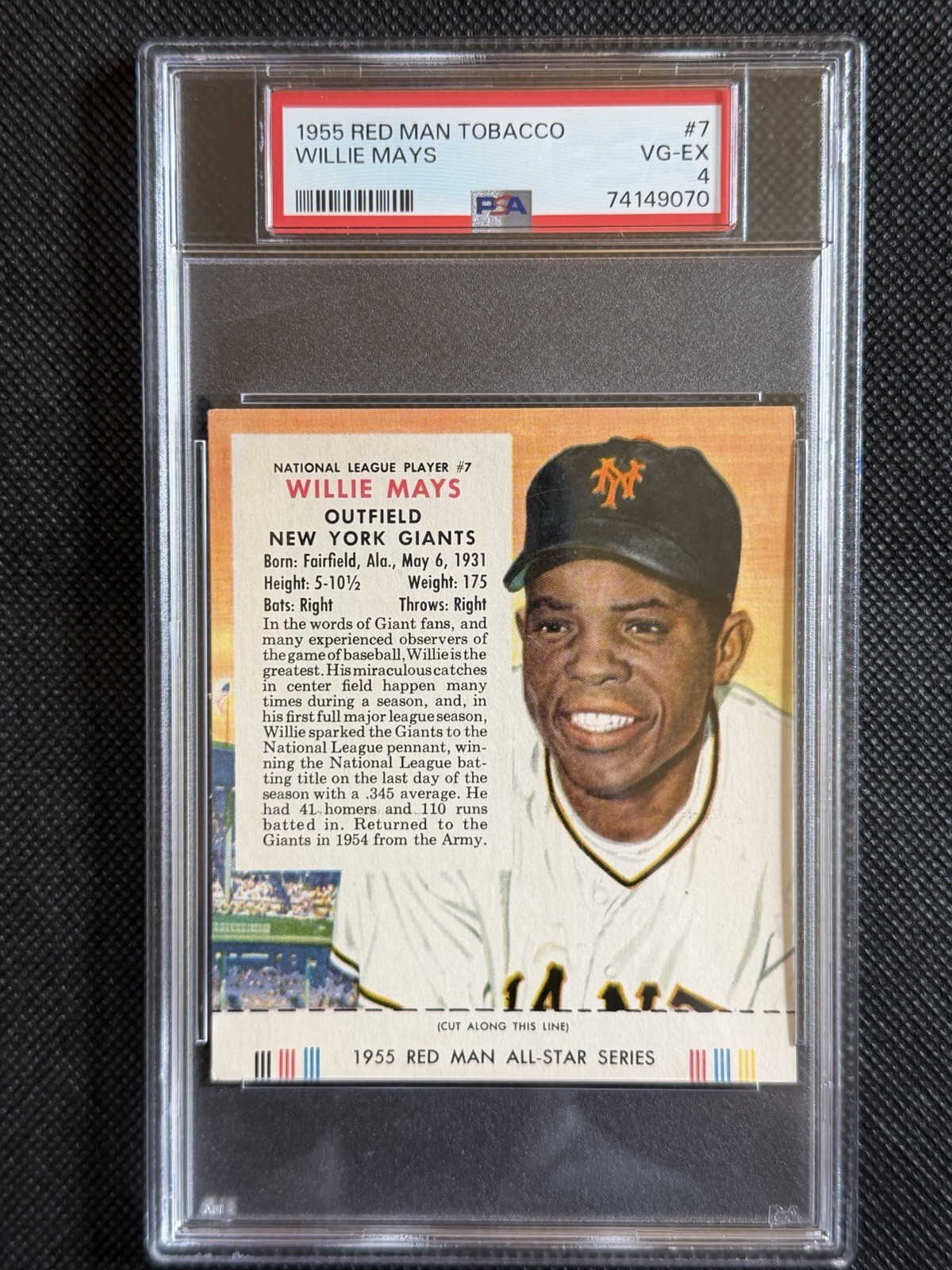 1955 RED MAN TOBACCO WILLIE MAYS PSA 4 HOF RARE! WITH TAB