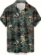 Skull and Crossbones Print Hawaiian Shirt - Adults  Youth