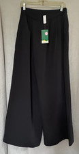 Halara Trousers New Pants Medium M Black Work Pleads Zipper Pockets Wide Leg NWT