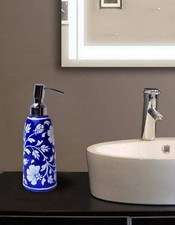Handmade Blue Base Floral Soap Dispenser Ceramic