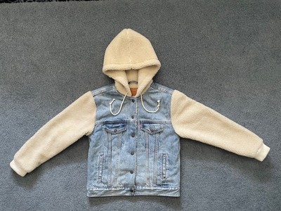 Rare, LEVIS Big E Trucker Denim Jacket Sherpa Hood