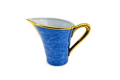 🔵✨ Pichet à Lait en Porcelaine Bleu Marbré & Liseré Doré – Vintage Élégant - Photo 1/4