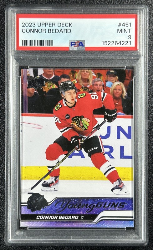 CONNOR BEDARD PSA 9 2023-24 UPPER DECK #451 ROOKIE YOUNG GUNS RC BLACKHAWKS 4221