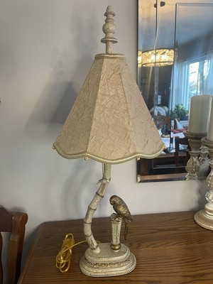 Vintage MCM Gold And Beige Lamp With Bird And Pull Chain Macaw Reproduction
