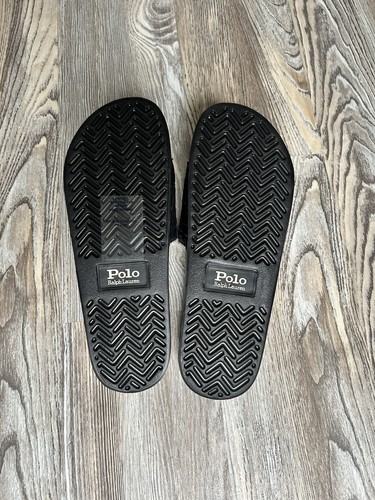 Mens 14 - Polo Ralph Lauren Spell Out Sandals Slides Black White - Picture 6 of 6