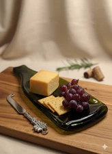 Green Flattened Wine Bottle Charcuterie Cheese Board Decorative Plate 12" 