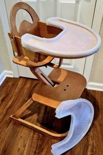 Sven Signet High Chair Danish Modern Wooden Adjustable 2 Tray Covers Signed Rare