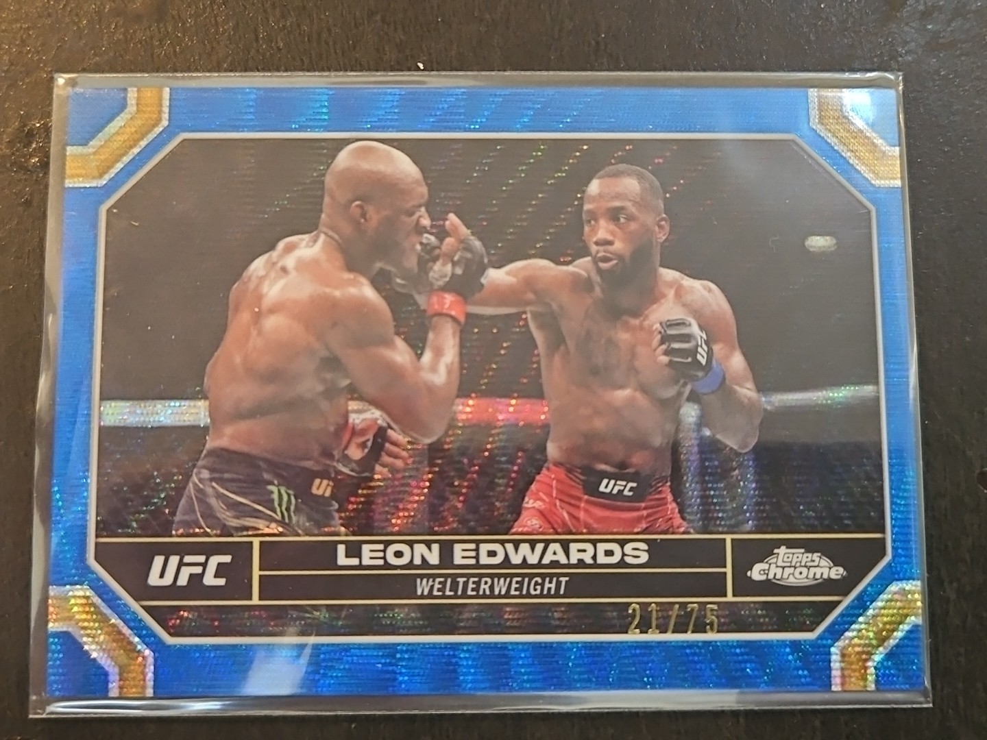 2024 Topps Chrome UFC Blue Wave Refractor /75 Leon Edwards #115