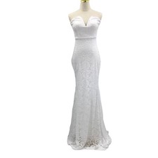 LULU'S XS Passionate White Lace Strapless Mermaid Wedding Bridal Maxi Dress B135