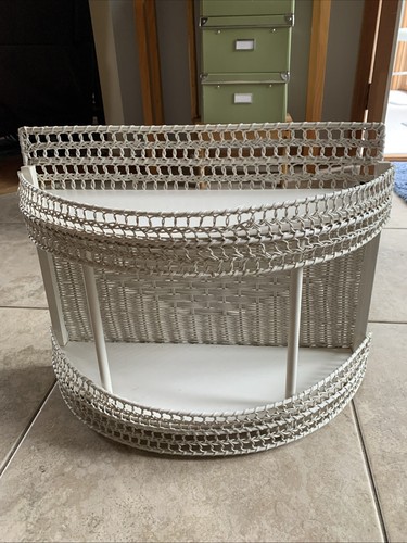 Vtg White Wicker 2 Tier Shelf Wall Free Standing Cottage Country Farmhouse 20x15
