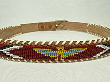 VTG Handmade Beaded Thunderbird Native American South Western Cowhide Sz 28 Belt