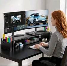 Dual Monitor Stand Riser with Drawer Pen Holders Office Desktop Organizer Stand