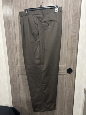 Men s Joseph & Feiss  Wool Dress Slacks 42x30 Brown Pleated Front Cuff Hem