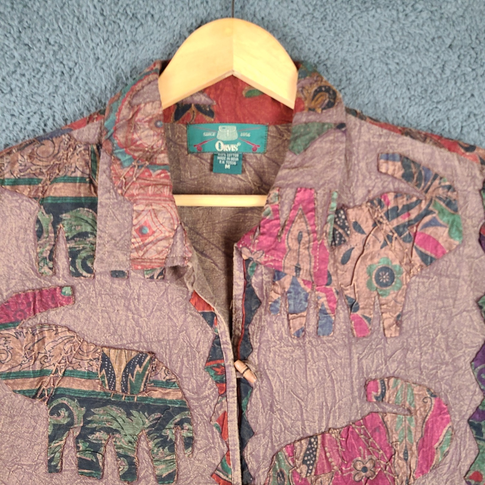 Vintage Orvis Jacket Elephants Patchwork Krinkle … - image 2