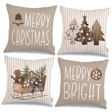 Christmas Pillow Covers 18 x 18 Inch Set of 4, 18" x 18" Pack of 4 Brown