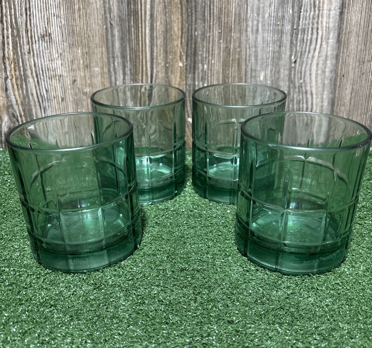 Anchor Hocking Tartan Plaid Emerald Green Lowball Glasses Christmas Bar Set Of 4