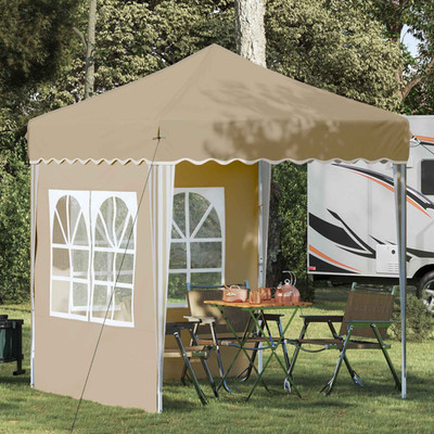 Pop-Up Partyzelt Creme 195x195x245cm Oxford Stoff Stabil Wasserdicht UV Pavillon