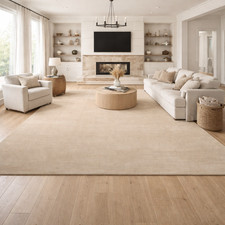 Handmade Hand Tufted Wool Area Rug Solid Cream Beige Modern Floor Carpet 9X12