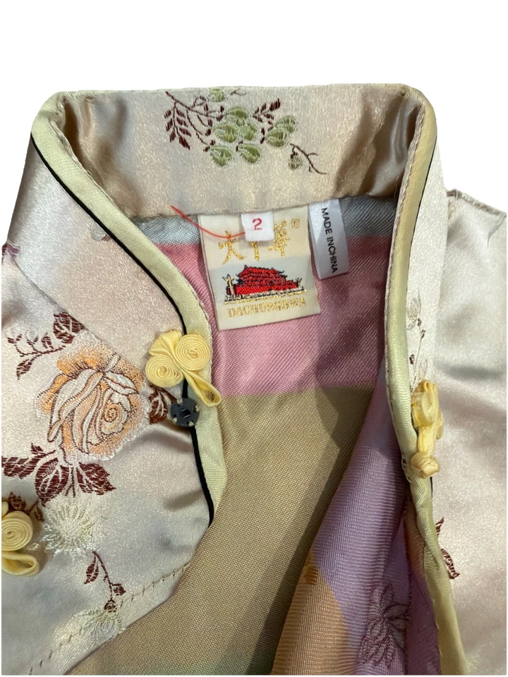 Vestido floral brocado de seda chino talla 2 para niños pequeños Cheongsam Qi Pao Foto 4 de 4