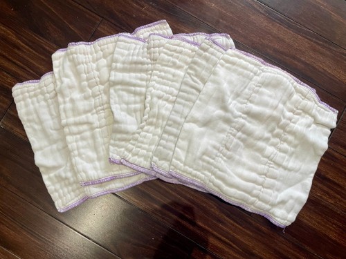 Lot of 6 Newborn Prefold Cloth Diapers 100% Cotton For 6-10 lbs