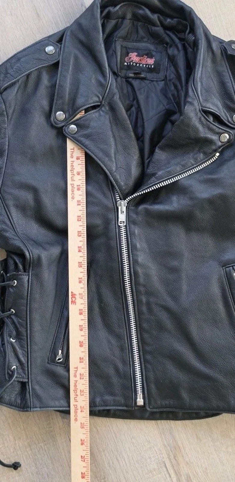Vintage Indian Motorcycle Leather Jacket Mens L Black Side Lace CA31466 Canada - product detail image 4