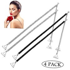 2 Pairs Rhinestone Bra Strap Adjustable Rhinestone Large Black and Silver