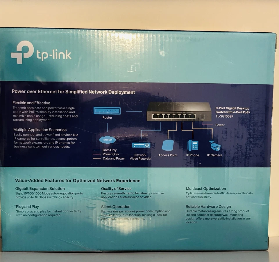 TP-Link TL-SG1008P 8-Port Gigabit Ethernet 1000Mbps Desktop Switch, 4 PoE Ports - Image 2 of 2