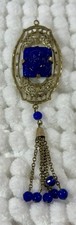 Egyptian Revival Blue Glass  Filigree Pendant