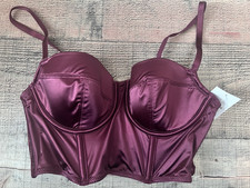 Auden Women Berry Red Satin Longline Corset Underwire Bra small NWT
