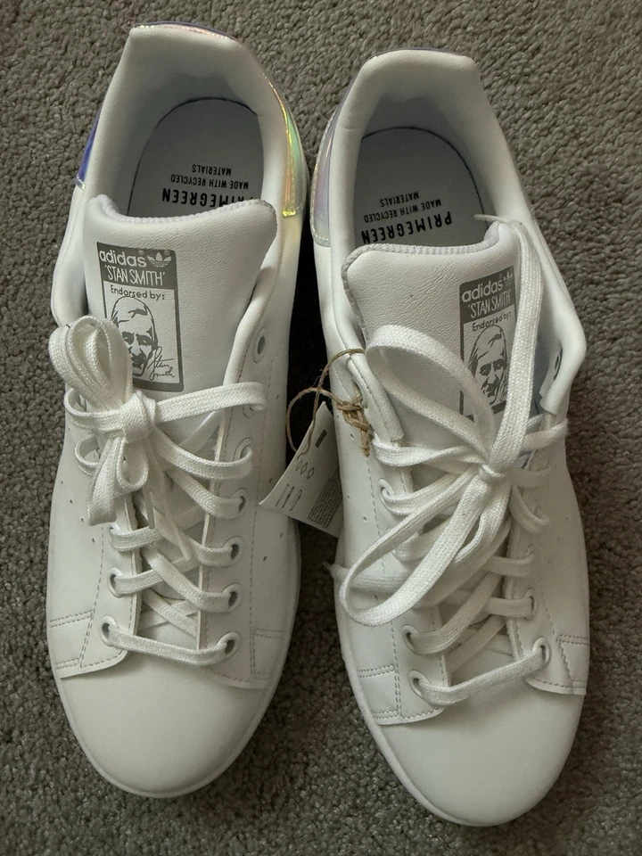Adidas Niñas Stan Smith Blanco/Plateado Metálico Tenis Talla 7 Nuevo Foto 4 de 4