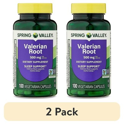Spring Valley Valerian Root Dietary Supplement 500mg, 100 Capsules 2 Pack Bundle